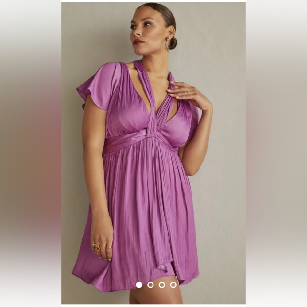 Anthropologie NEW Deep V-neck Vibrant Mini Dress